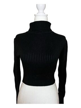 NWT Large Love Tree Black Ribbed Cropped Turtleneck Sweater